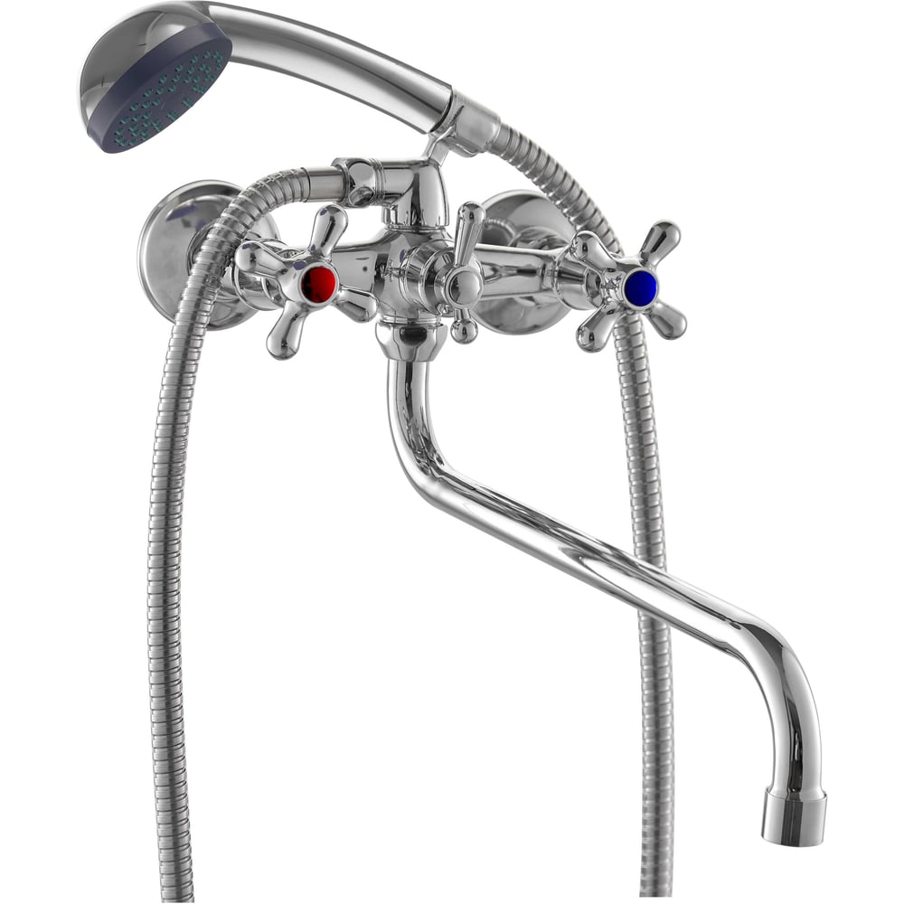 Изображение товара Смеситель ванно-душевой двойной с душевым гарнитуром PLstart PD22308 хром