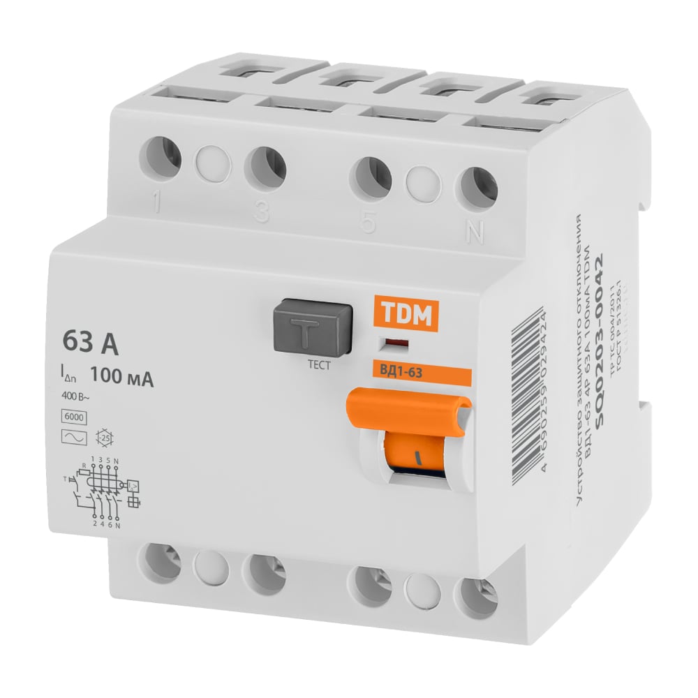 Изображение товара Устройство защитного отключения TDM ELECTRIC ВД1-63 4Р 63А 100мА