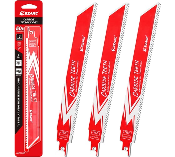 Изображение товара Полотно из карбида вольфрама для сабельной пилы по металлу 225 мм Ezarc 8021C08