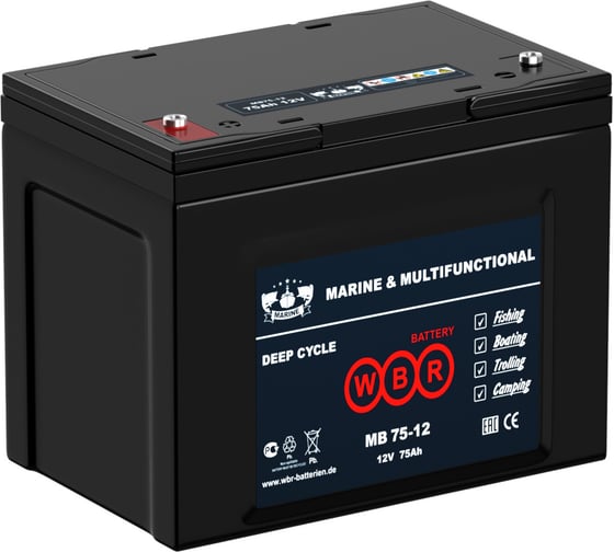 Изображение товара Тяговый аккумулятор для лодочного электромотора WBR MB75-12 12В, 75 Ач УТ-00000433