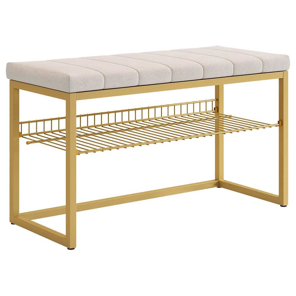 Изображение товара Обувница Классная 2 золотая с сиденьем металлическая вместительная