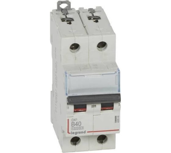 Изображение товара Автоматический выключатель Legrand DX³ 10000, 16 кА, тип характеристики B, 2П, 230/400 В~, 40 А, 2 модуля 408946