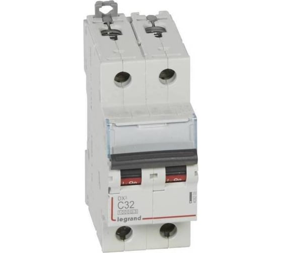 Изображение товара Автоматический выключатель Legrand DX³ 10000, 16 кА, тип характеристики С, 2П, 230/400 В~, 32 А, 2 модуля 409205