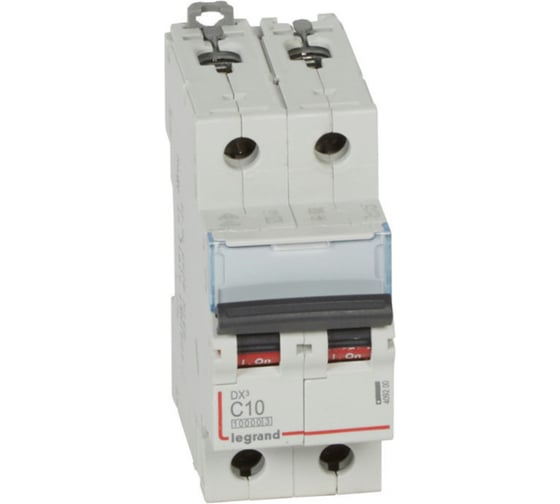 Изображение товара Автоматический выключатель Legrand DX³ 10000, 16 кА, тип характеристики С, 2П, 230/400 В~, 10 А, 2 модуля 409200