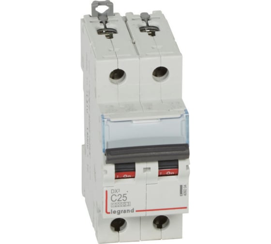 Изображение товара Автоматический выключатель Legrand DX³ 10000, 16 кА, тип характеристики С, 2П, 230/400 В~, 25 А, 2 модуля 409204
