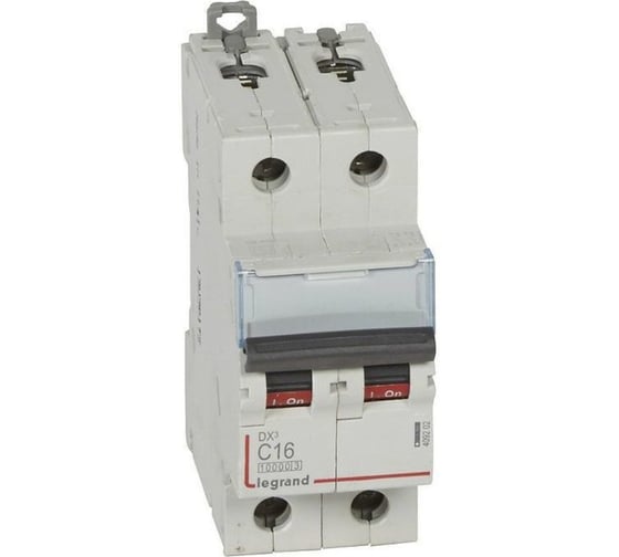 Изображение товара Автоматический выключатель Legrand DX³ 10000, 16 кА, тип характеристики С, 2П, 230/400 В~, 16 А, 2 модуля 409202