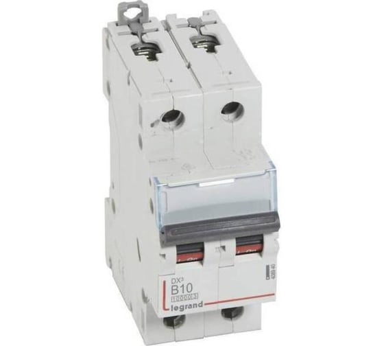 Изображение товара Автоматический выключатель Legrand DX³ 10000, 16 кА, тип характеристики B, 2П, 230/400 В~, 10 А, 2 модуля 408940