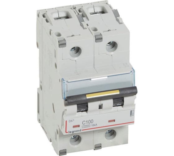 Изображение товара Автоматический выключатель Legrand DX³ 10000, 16 кА, тип характеристики С, 2П, 230/400 В~, 100 А, 3 модуля 409229