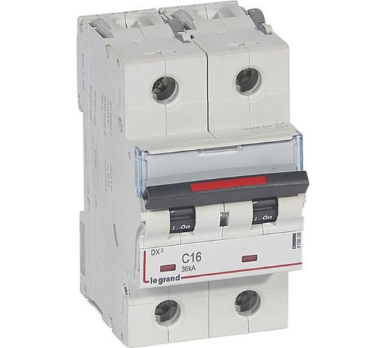 Изображение товара Автоматический выключатель Legrand DX³ 36 кА, тип характеристики С, 2П, 230/400 В~, 16 А, 3 модуля 410008