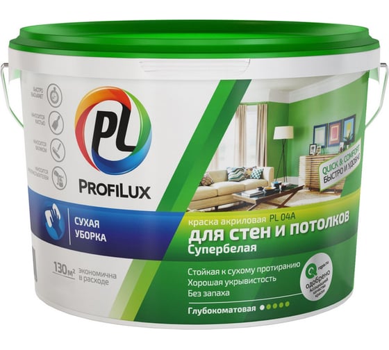 Изображение товара Краска Profilux ВД PL 04А акриловая, белая, 14 кг МП00-004685