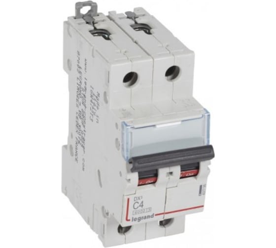 Изображение товара Автоматический выключатель Legrand DX³ 6000 10 кА, тип характеристики C, 2П, 230/400 В~, 4 А, 2 модуля 407795