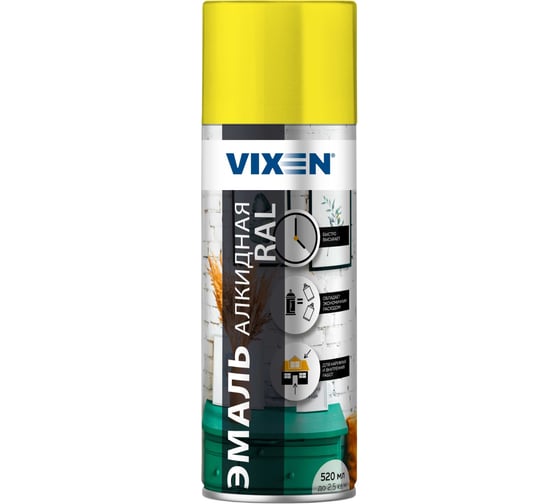 Изображение товара Алкидная эмаль VIXEN желтая RAL 1018, аэрозоль, 520 мл 47784 VX11018