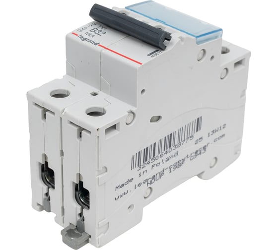 Изображение товара Автоматический выключатель Legrand TX³ 6000 10 кА, тип характеристики B, 2П, 230/400 В~, 32 А, 2 модуля 403877