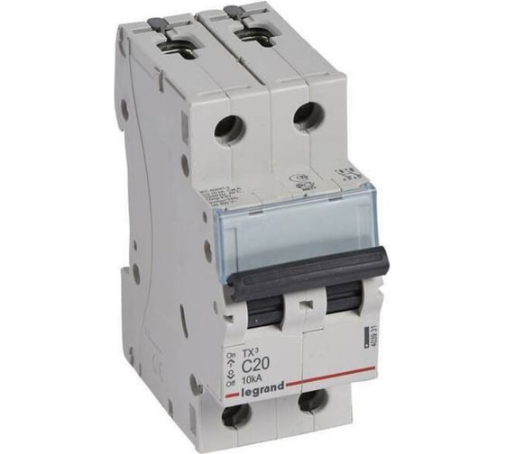 Изображение товара Автоматический выключатель Legrand TX³ 6000 10 кА, тип характеристики C, 2П, 230/400 В~, 20 А, 2 модуля 403931