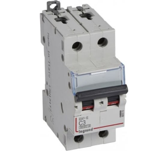 Изображение товара Автоматический выключатель Legrand DX³E 6000 6 кА, тип характеристики C, 2П, 230/400 В~, 3 А, 2 модуля 407272