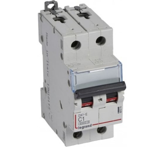 Изображение товара Автоматический выключатель Legrand DX³E 6000 6 кА, тип характеристики C, 2П, 230/400 В~, 1 А, 2 модуля 407270