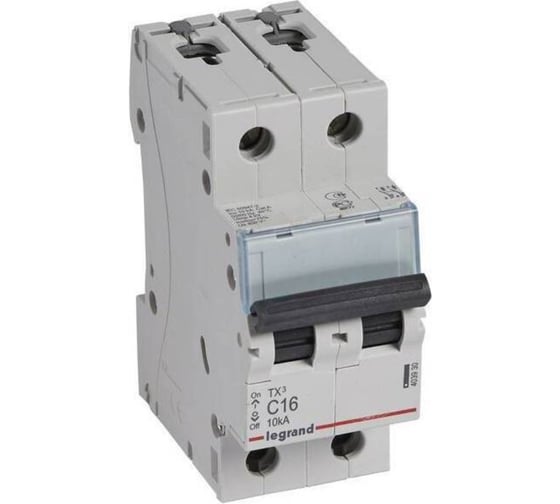 Изображение товара Автоматический выключатель Legrand TX³ 6000 10 кА, тип характеристики C, 2П, 230/400 В~, 16 А, 2 модуля 403930