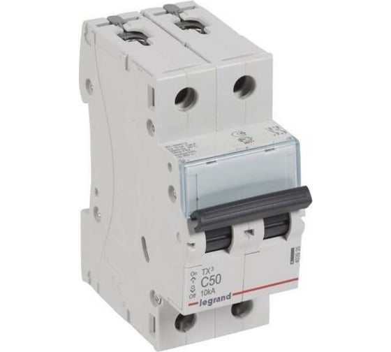 Изображение товара Автоматический выключатель Legrand TX³ 6000 10 кА, тип характеристики C, 2П, 230/400 В~, 50 А, 2 модуля 403935