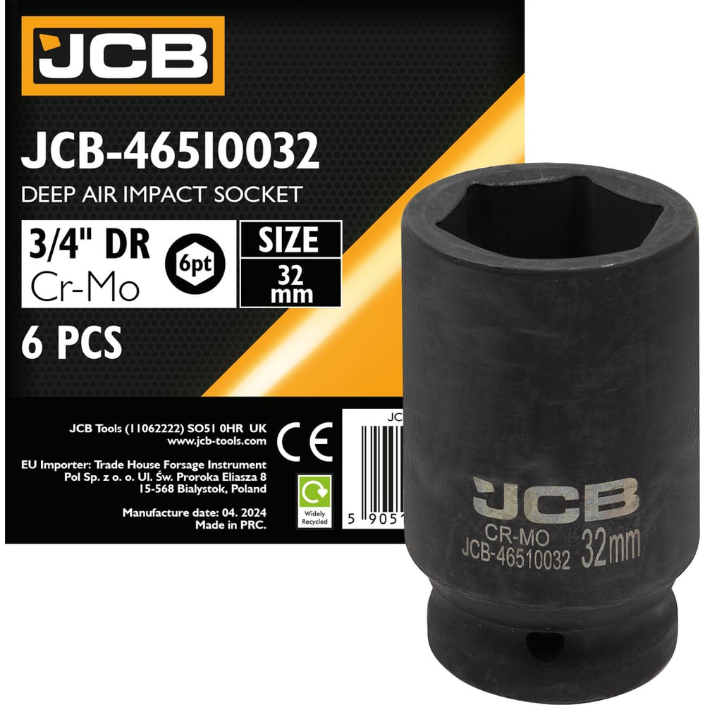 Изображение товара Головка ударная глубокая 32мм 6-канная 3/4 JCB JCB-46510032