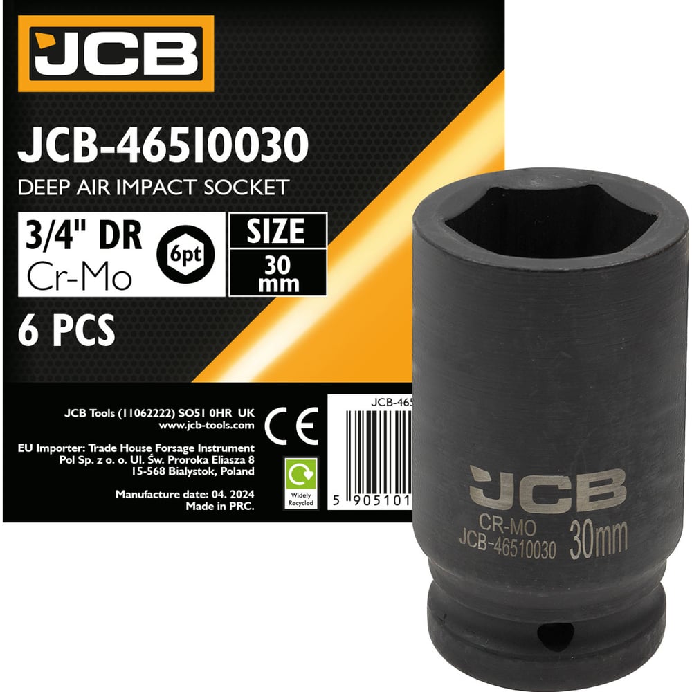Изображение товара Головка ударная глубокая 6-гранная 30 мм 3/4" JCB JCB-46510030