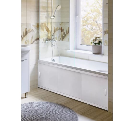 Изображение товара Экран пластиковый под ванну Alavann Elegant 150 см, белый, раздвижной на алюминиевом профиле, 3 дверцы ALV0928001