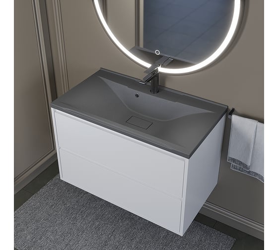 Изображение товара Раковина кварцевая для ванной uperwood Elen Quartz_80 см, прямоугольная, серая матовая, серый шелк 297000021