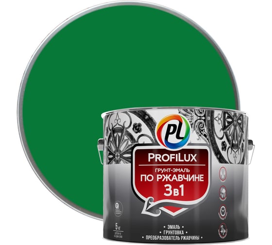Изображение товара Грунт-эмаль Profilux по ржавчине 3в1 зелёная 5 кг Н0000004989