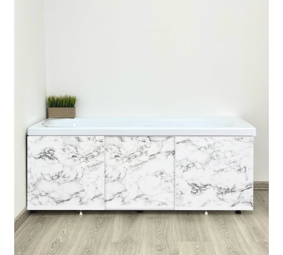Изображение товара Экран пластиковый под ванну Alavann Elegant 170 см, черно-белый мрамор, раздвижной на алюминиевом профиле, 3 дверцы ALV0929005