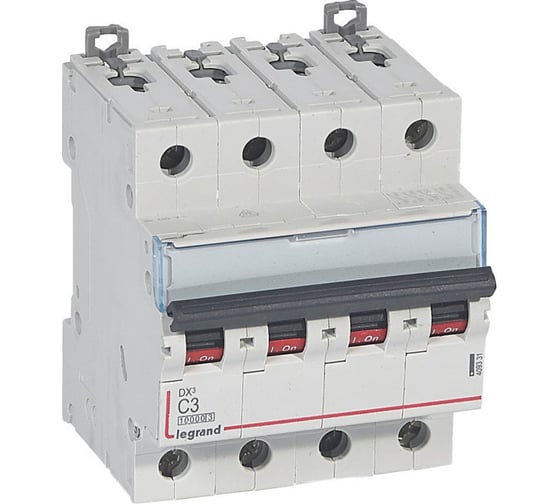 Изображение товара Автоматический выключатель Legrand DX³ 10000 16 кА тип характеристики С 4П 400 В~ 3 А 4 модуля 409331