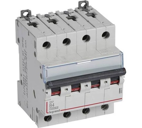 Изображение товара Автоматический выключатель Legrand DX³ 10000 16 кА тип характеристики B 4П 400 В~ 4 А 4 модуля 409061
