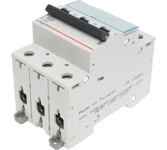 Изображение товара Автоматический выключатель Legrand TX³ 6000 10 кА тип характеристики B 3П 400 В~ 25 А 3 модуля 403890