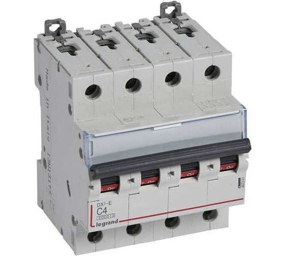 Изображение товара Автоматический выключатель Legrand DX³E 6000 6 кА тип характеристики C 4П 230/400 В~ 4 А 4 модуля 407301