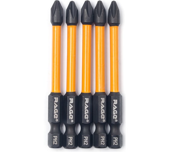 Изображение товара Биты торсионные RAGE By VIRA IMPACT PH2 x 70 мм 5 шт для шуруповерта намагниченные 554127