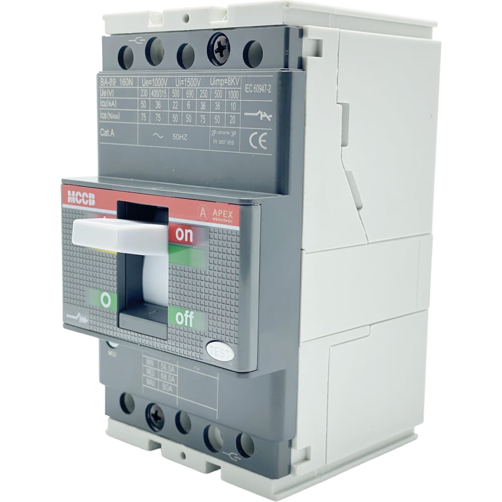 Изображение товара Автоматический выключатель APEX ВА-89 160/80А 3P 35кА высокой надежности