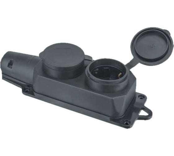 Изображение товара Колодка Navigator 61 371 NCA-BLR2-02-16A-E-IP44-BL 2 гнезда, с заземлением, каучук, черная 61371