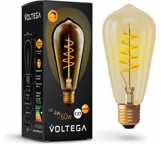 Изображение товара Светодиодная лампа VOLTEGA Колба ST64 диммируемая GOLD E27 4W 2000K 7077