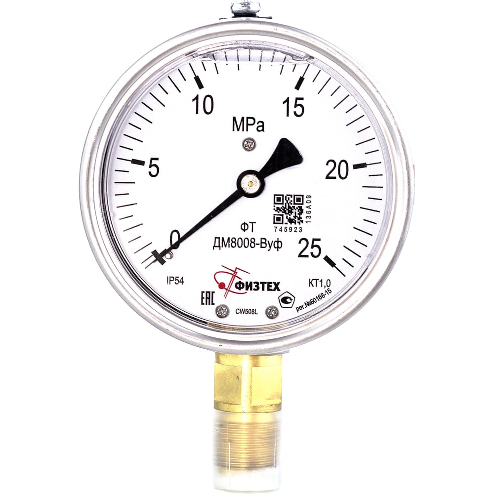 Изображение товара Манометр Физтех ДМ8008-ВУф 0-25 МПа IP54 резьба М20x1.5