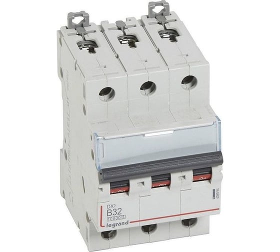 Изображение товара Автоматический выключатель Legrand DX³ 10000 16 кА тип характеристики B 3П 400 В~ 32 А 3 модуля 408994