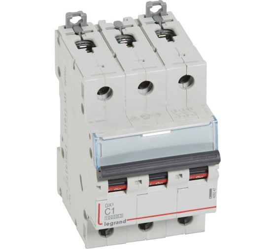 Изображение товара Автоматический выключатель Legrand DX³ 10000 16 кА тип характеристики С 3П 400 В~ 1 А 3 модуля 409247
