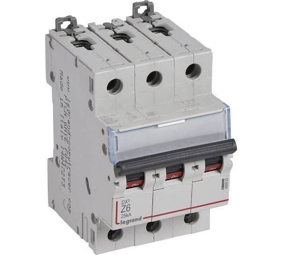 Изображение товара Автоматический выключатель Legrand DX³ Z 25 кА тип характеристики Z 3П 400 В~ 6 А 3 модуля 409922