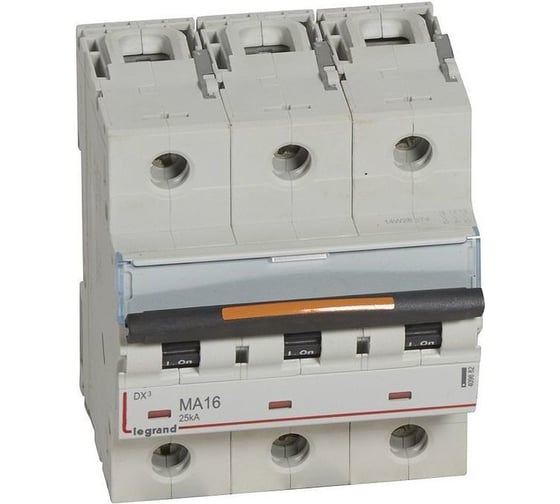 Изображение товара Автоматический выключатель Legrand DX³ MA 25 кА тип характеристики MA 3П 400 В~ 16 А 4,5 модуля 409882