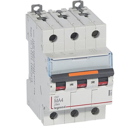 Изображение товара Автоматический выключатель Legrand DX³ MA 25 кА тип характеристики MA 3П 400 В~ 4 А 3 модуля 409878