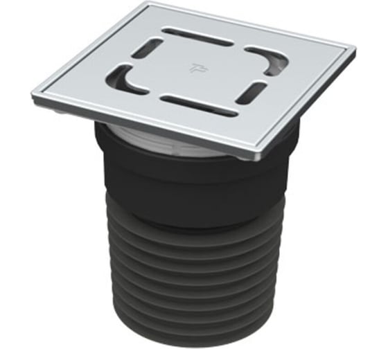 Изображение товара Трап универсальный Татполимер верт. выпуск, с рамкой и решеткой из нерж. cтали 150x150 /сухой поплавковый затвор/ ТП-73Ds 48030