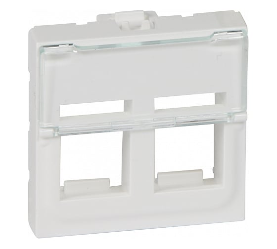 Изображение товара Лицевая панель для информационных розеток Mosaic Legrand 2 модуля для 2 коннекторов формата Keystone с полем для надписи белый 078610