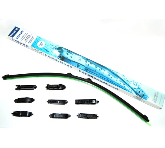 Изображение товара Щетка стеклоочистителя бескаркасная FINORD с тефлоновым покрытием № мультиадаптерная 26 (650 мм), 8 адаптеров: Hook, Pinch tab, Push button 16/19, Bayonet arm FN-26-M