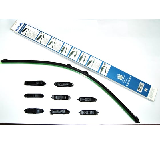 Изображение товара Щетка стеклоочистителя бескаркасная FINORD с тефлоновым покрытием № мультиадаптерная 28 (700 мм), 9 адаптеров: Hook, Pinch tab, Push button 16/19, Bayonet arm FN-28-M