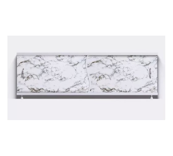 Изображение товара Экран пластиковый под ванну Alavann Elit 150 см, черно-белый мрамор, раздвижной на алюминиевом профиле, 2 дверцы ALV0930004