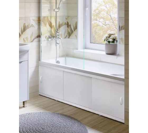 Изображение товара Экран пластиковый под ванну Alavann Respect 150 см, наборный белый, раздвижной на пластиковом профиле, 3 дверцы ALV0932001