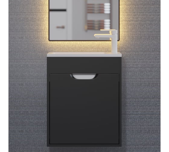 Изображение товара Тумба с раковиной для ванной uperwood Modul 50 см, подвесная, матовая, черная 393020545