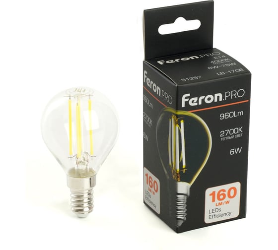 Изображение товара Лампа светодиодная FERON PRO LB-1706 Шарик E14 6W 175-265V 2700K, 51256